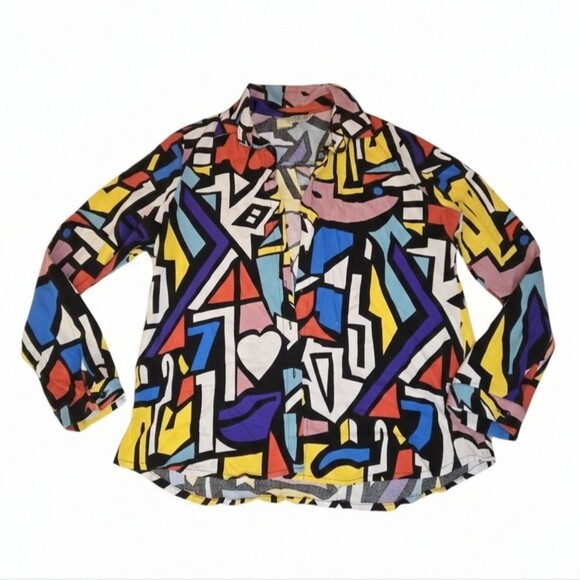 Tops - Vintage Big Dart Women's Colorful Geometric Blouse